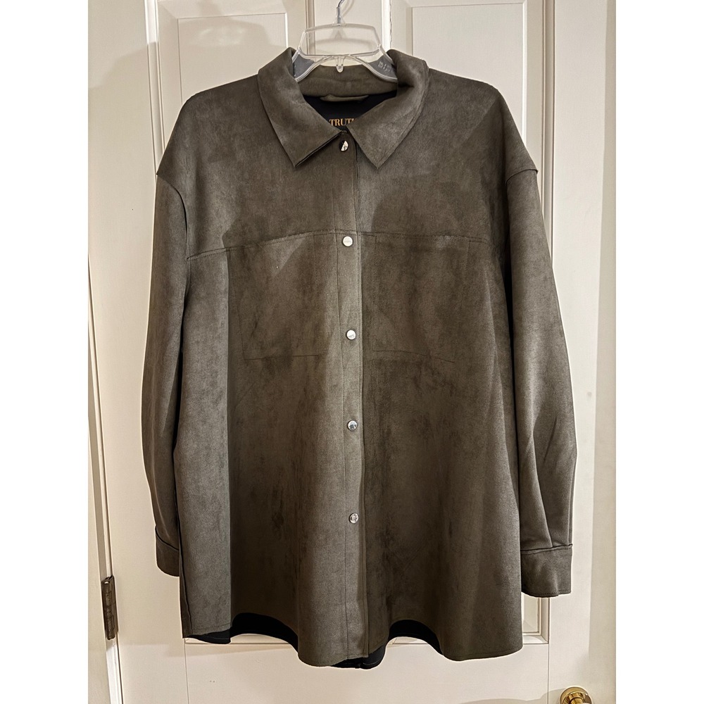 Truth by Republic 2X Faux Suede Shacket Olive Green Snap Front Jacket NWOT